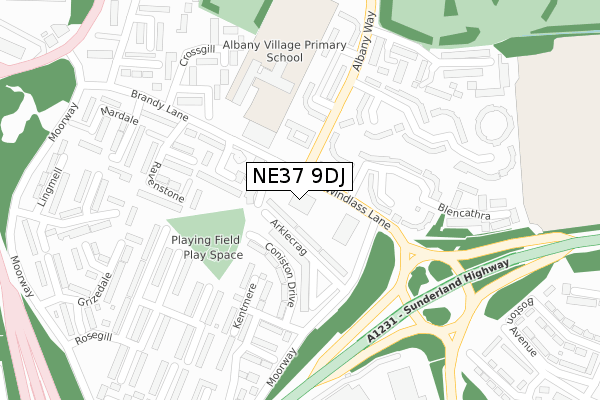 NE37 9DJ map - large scale - OS Open Zoomstack (Ordnance Survey) NE37 9DJ map - large scale - OS Open Zoomstack (Ordnance Survey)