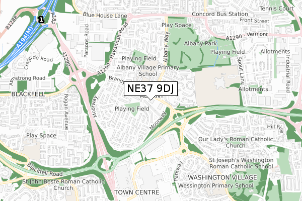 NE37 9DJ map - small scale - OS Open Zoomstack (Ordnance Survey) NE37 9DJ map - small scale - OS Open Zoomstack (Ordnance Survey)