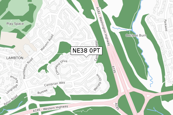NE38 0PT map - large scale - OS Open Zoomstack (Ordnance Survey)