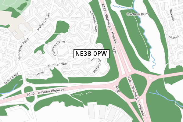 NE38 0PW map - large scale - OS Open Zoomstack (Ordnance Survey)