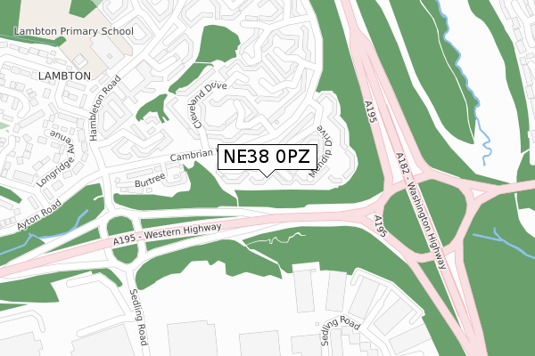 NE38 0PZ map - large scale - OS Open Zoomstack (Ordnance Survey)