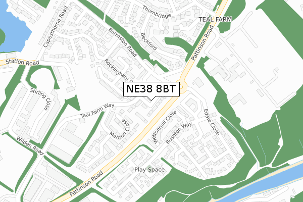 NE38 8BT map - large scale - OS Open Zoomstack (Ordnance Survey)