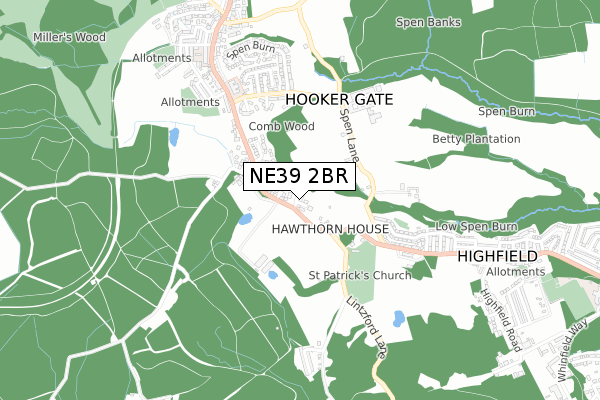 NE39 2BR map - small scale - OS Open Zoomstack (Ordnance Survey)