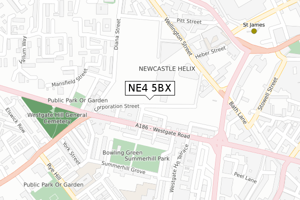 NE4 5BX map - large scale - OS Open Zoomstack (Ordnance Survey)