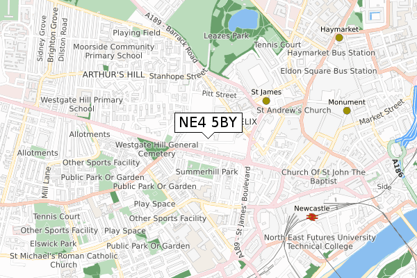 NE4 5BY map - small scale - OS Open Zoomstack (Ordnance Survey)