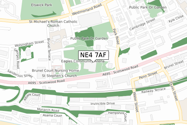 NE4 7AF map - large scale - OS Open Zoomstack (Ordnance Survey)