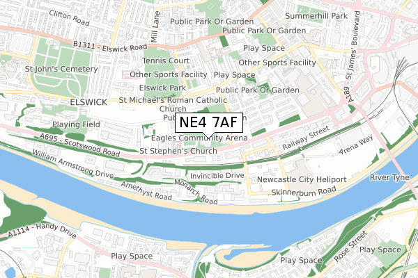 NE4 7AF map - small scale - OS Open Zoomstack (Ordnance Survey)