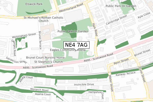 NE4 7AG map - large scale - OS Open Zoomstack (Ordnance Survey)