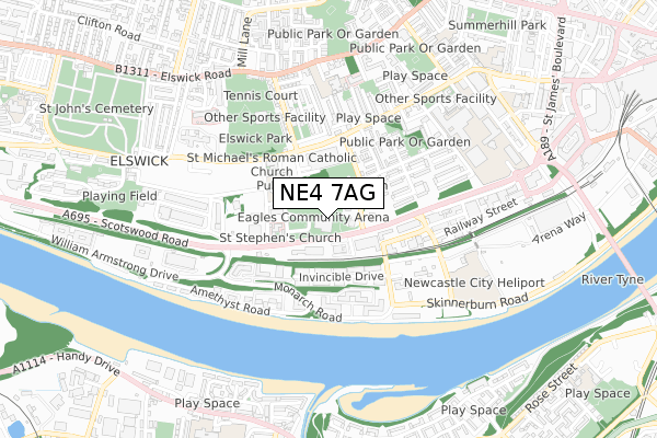 NE4 7AG map - small scale - OS Open Zoomstack (Ordnance Survey)