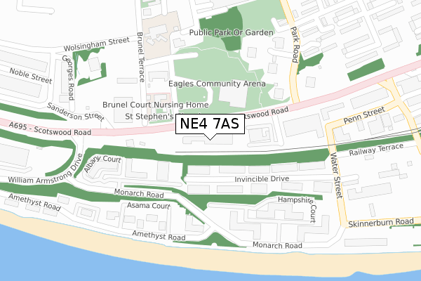 NE4 7AS map - large scale - OS Open Zoomstack (Ordnance Survey)