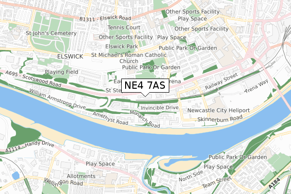 NE4 7AS map - small scale - OS Open Zoomstack (Ordnance Survey)