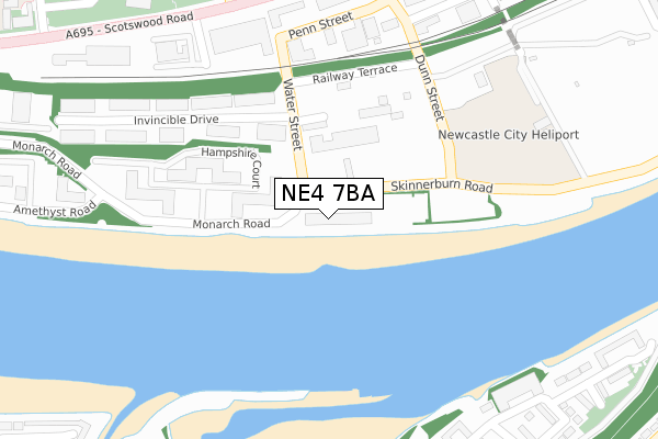 NE4 7BA map - large scale - OS Open Zoomstack (Ordnance Survey)