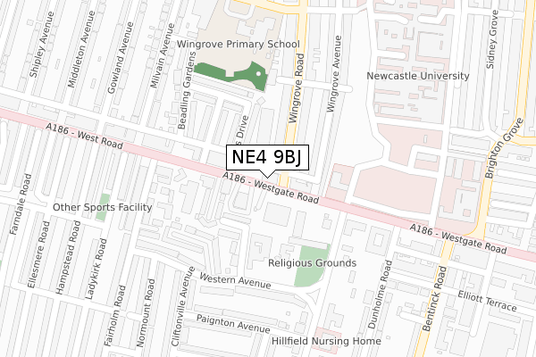 NE4 9BJ map - large scale - OS Open Zoomstack (Ordnance Survey)