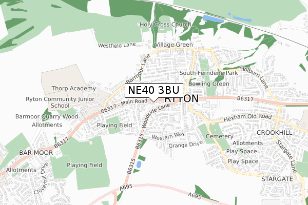 NE40 3BU map - small scale - OS Open Zoomstack (Ordnance Survey)