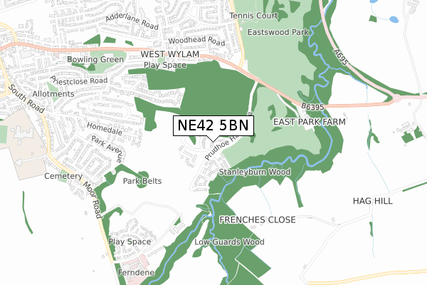 NE42 5BN map - small scale - OS Open Zoomstack (Ordnance Survey)