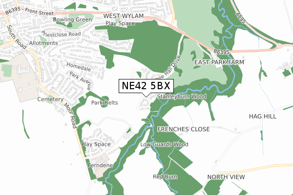 NE42 5BX map - small scale - OS Open Zoomstack (Ordnance Survey)