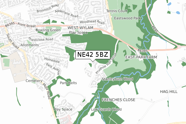 NE42 5BZ map - small scale - OS Open Zoomstack (Ordnance Survey)