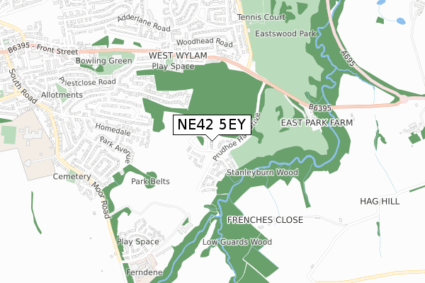 NE42 5EY map - small scale - OS Open Zoomstack (Ordnance Survey)
