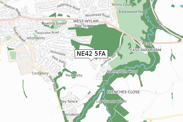 NE42 5FA map - small scale - OS Open Zoomstack (Ordnance Survey)