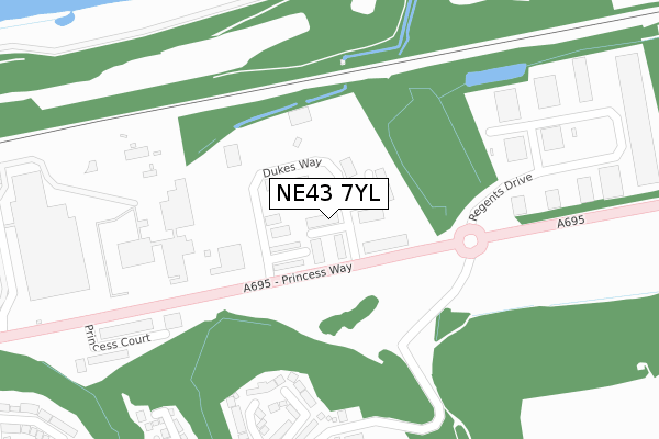 NE43 7YL map - large scale - OS Open Zoomstack (Ordnance Survey)