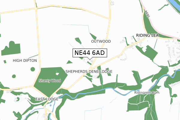 NE44 6AD map - small scale - OS Open Zoomstack (Ordnance Survey)