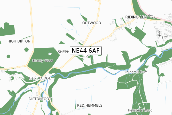 NE44 6AF map - small scale - OS Open Zoomstack (Ordnance Survey)