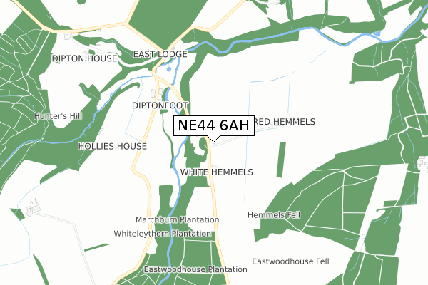 NE44 6AH map - small scale - OS Open Zoomstack (Ordnance Survey)