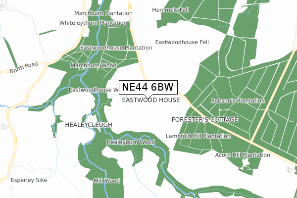 NE44 6BW map - small scale - OS Open Zoomstack (Ordnance Survey)