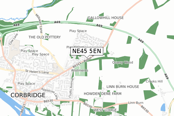 NE45 5EN map - small scale - OS Open Zoomstack (Ordnance Survey)