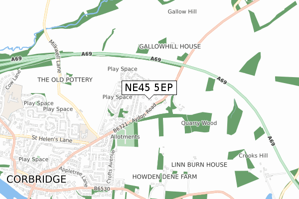 NE45 5EP map - small scale - OS Open Zoomstack (Ordnance Survey)
