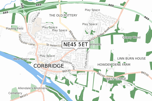 NE45 5ET map - small scale - OS Open Zoomstack (Ordnance Survey) NE45 5ET map - small scale - OS Open Zoomstack (Ordnance Survey)