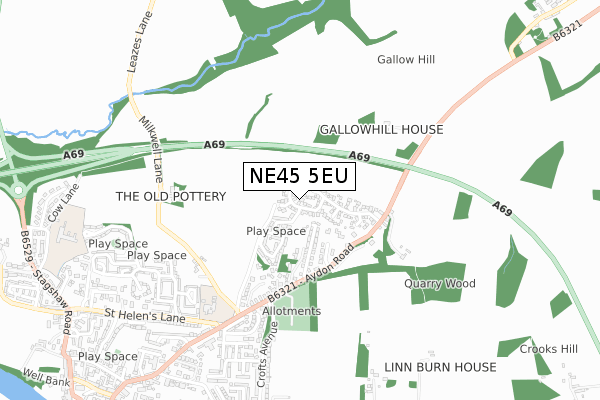 NE45 5EU map - small scale - OS Open Zoomstack (Ordnance Survey)