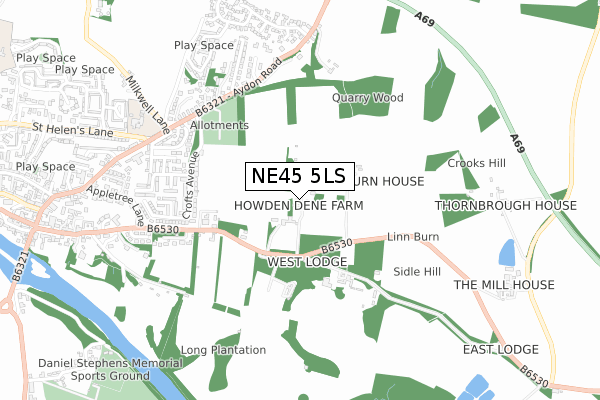 NE45 5LS map - small scale - OS Open Zoomstack (Ordnance Survey)