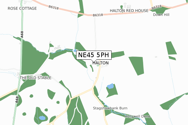 NE45 5PH map - small scale - OS Open Zoomstack (Ordnance Survey)