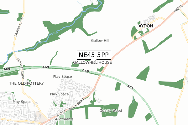 NE45 5PP map - small scale - OS Open Zoomstack (Ordnance Survey)