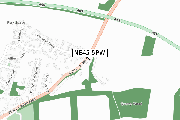 NE45 5PW map - large scale - OS Open Zoomstack (Ordnance Survey)