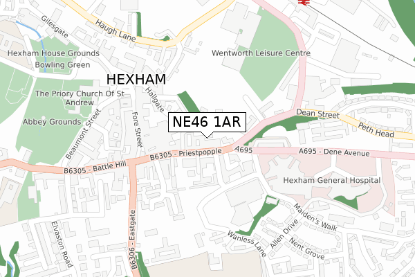 NE46 1AR map - large scale - OS Open Zoomstack (Ordnance Survey)