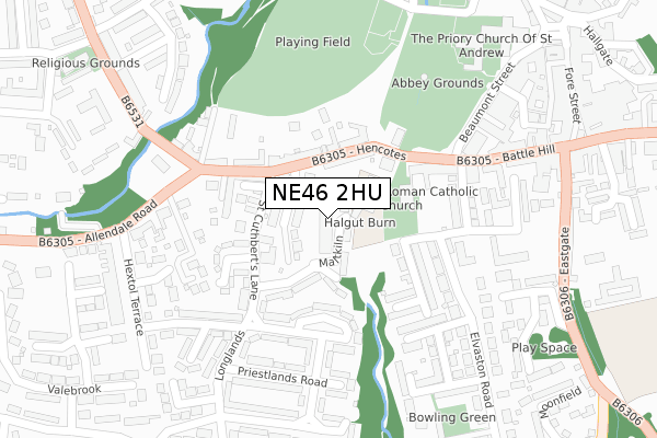 NE46 2HU map - large scale - OS Open Zoomstack (Ordnance Survey)