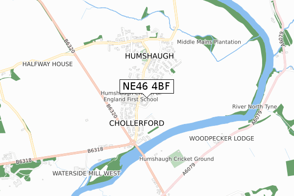 NE46 4BF map - small scale - OS Open Zoomstack (Ordnance Survey)