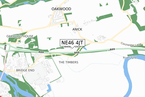 NE46 4JT map - small scale - OS Open Zoomstack (Ordnance Survey) NE46 4JT map - small scale - OS Open Zoomstack (Ordnance Survey)