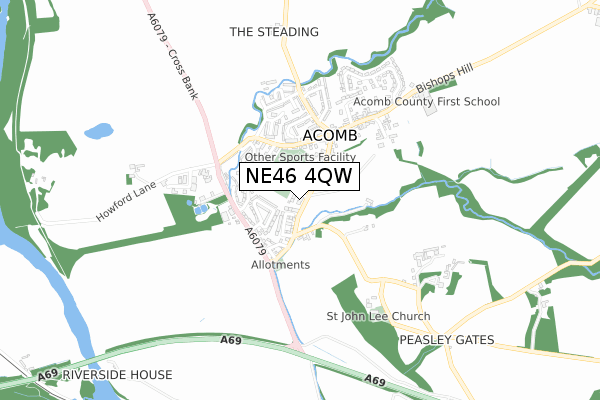 NE46 4QW map - small scale - OS Open Zoomstack (Ordnance Survey)