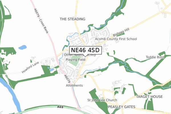 NE46 4SD map - small scale - OS Open Zoomstack (Ordnance Survey)