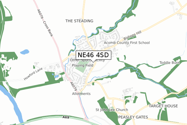 NE46 4SD map - small scale - OS Open Zoomstack (Ordnance Survey) NE46 4SD map - small scale - OS Open Zoomstack (Ordnance Survey)