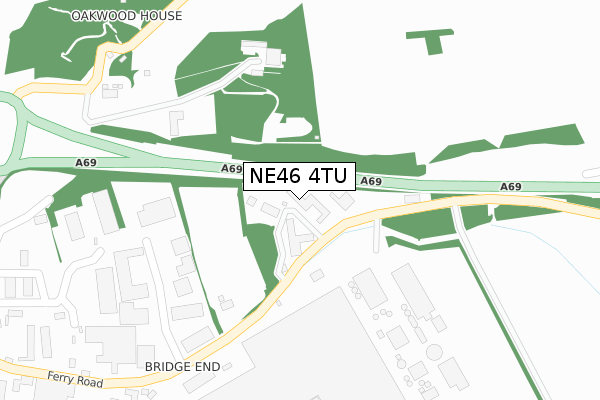NE46 4TU map - large scale - OS Open Zoomstack (Ordnance Survey)