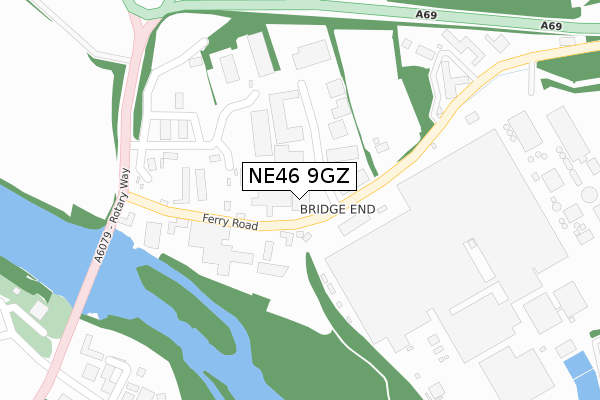 NE46 9GZ map - large scale - OS Open Zoomstack (Ordnance Survey)