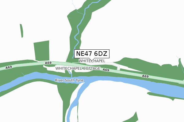 NE47 6DZ map - large scale - OS Open Zoomstack (Ordnance Survey)