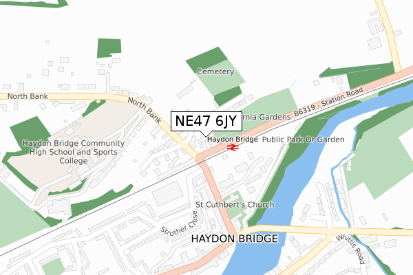 NE47 6JY map - large scale - OS Open Zoomstack (Ordnance Survey)