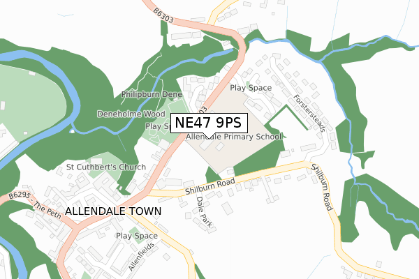 NE47 9PS map - large scale - OS Open Zoomstack (Ordnance Survey)