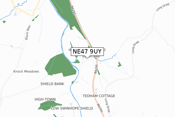 NE47 9UY map - small scale - OS Open Zoomstack (Ordnance Survey)