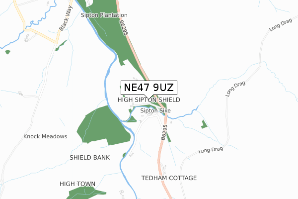 NE47 9UZ map - small scale - OS Open Zoomstack (Ordnance Survey)